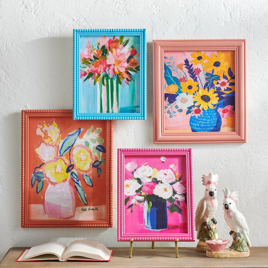 13.75" Blue Floral Haze Beaded Framed Print