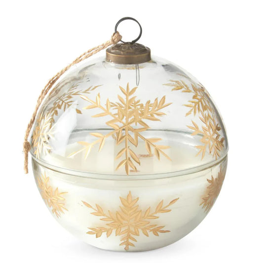 7" Clear Etched Gold Snowflake Ornament Candle