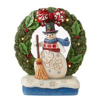 Snowman and Prelit LED Wreath