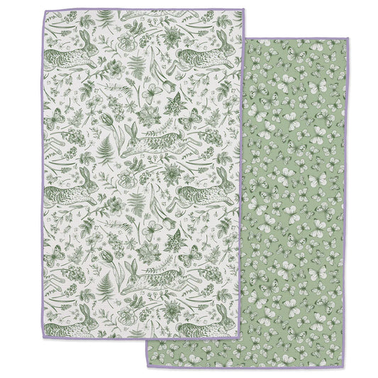 Easter Meadow Green Printed Microfiber Dishtowel