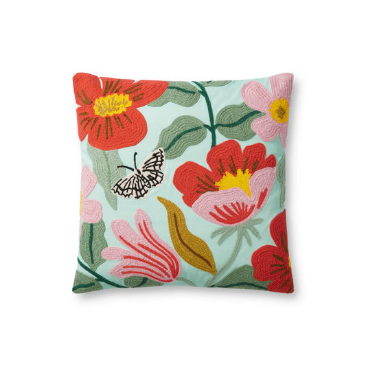 18x18 Vibrant Floral Mint Loloi Throw Pillow