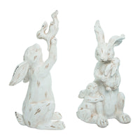 White Distressed Farmhouse Bunny Family Statue Assorted
