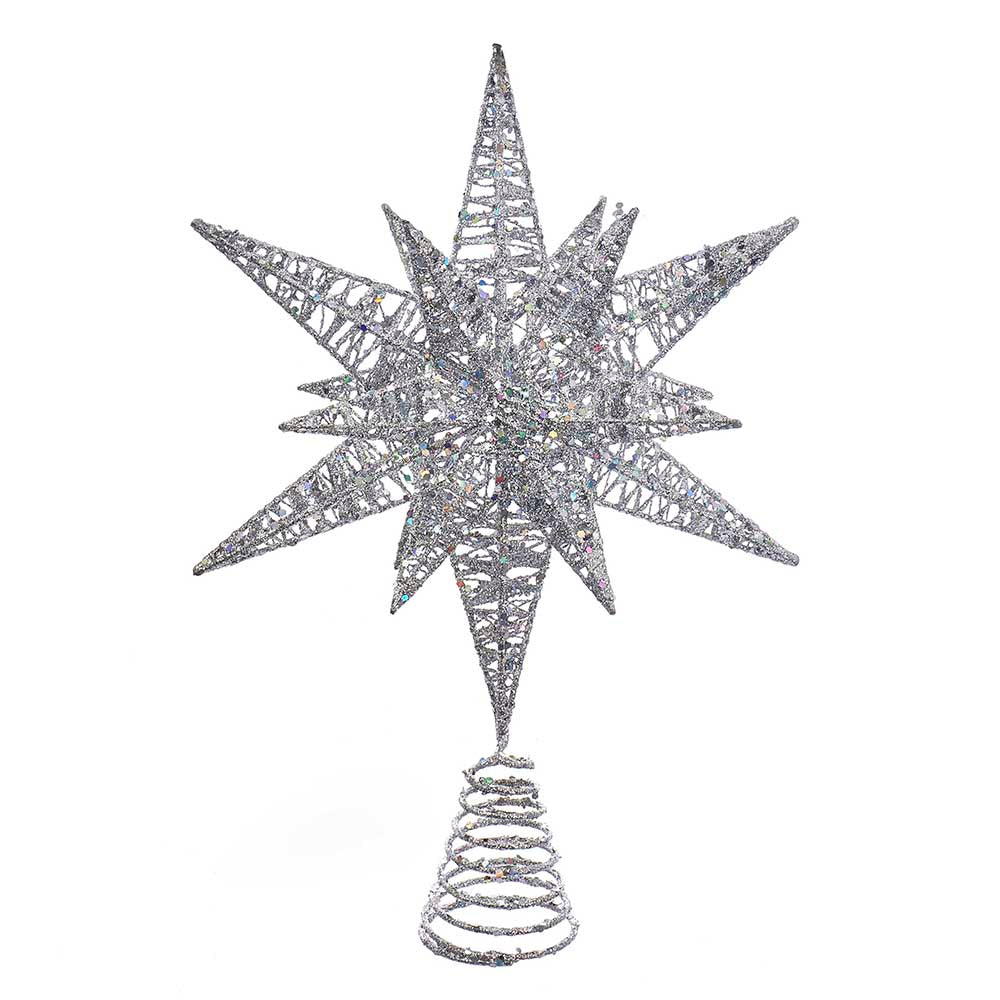 Glitter Silver 3D Star Christmas Tree Topper