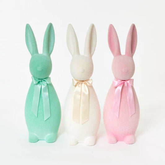 Flocked Pastel Button Nose Bunny Large Assorted