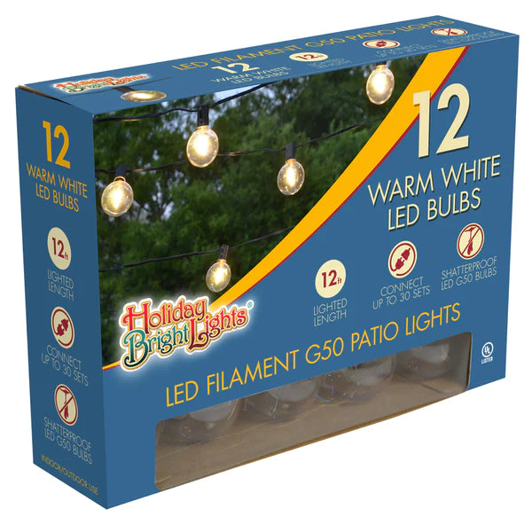 12 Ft Patio LED Light Set G50 Warm White