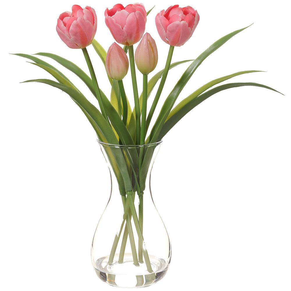 13" Pink Tulip In Vase Glass