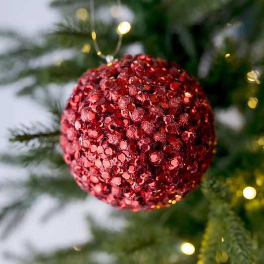 4" Red Jeweled Sequin Ornament