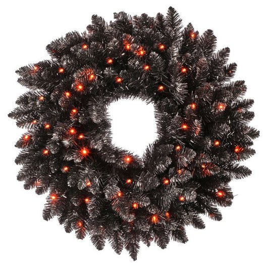 26" Black with Orange Led Wreath