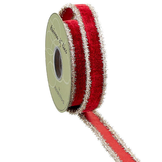 1"Wx5yd Red Tinsel Edged Velvet Ribbon