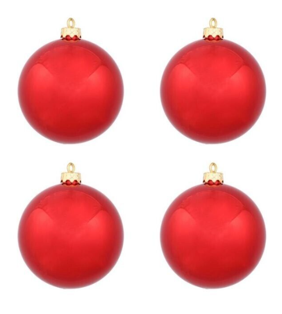 6" Plastic Shiny Red Ornament 4ct/box