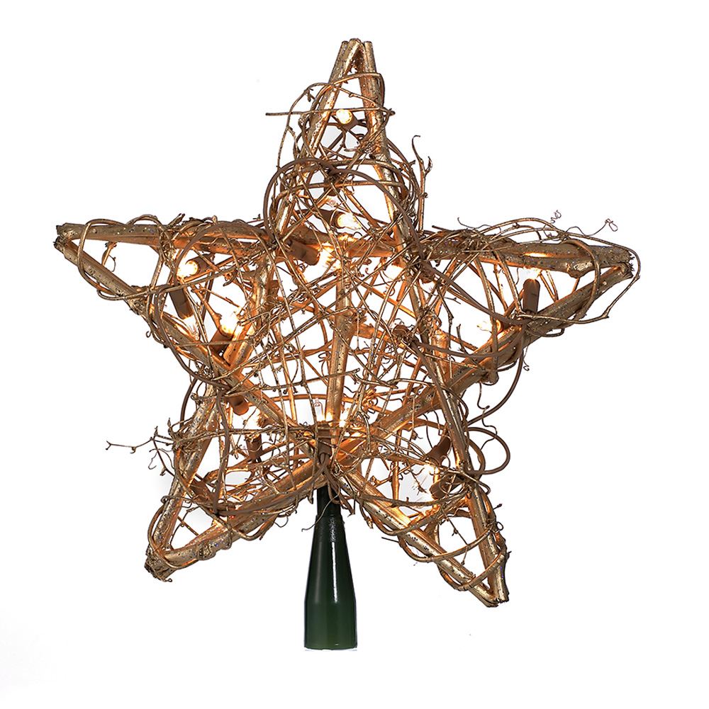 Star Gold Rattan Tree Topper with Lights
