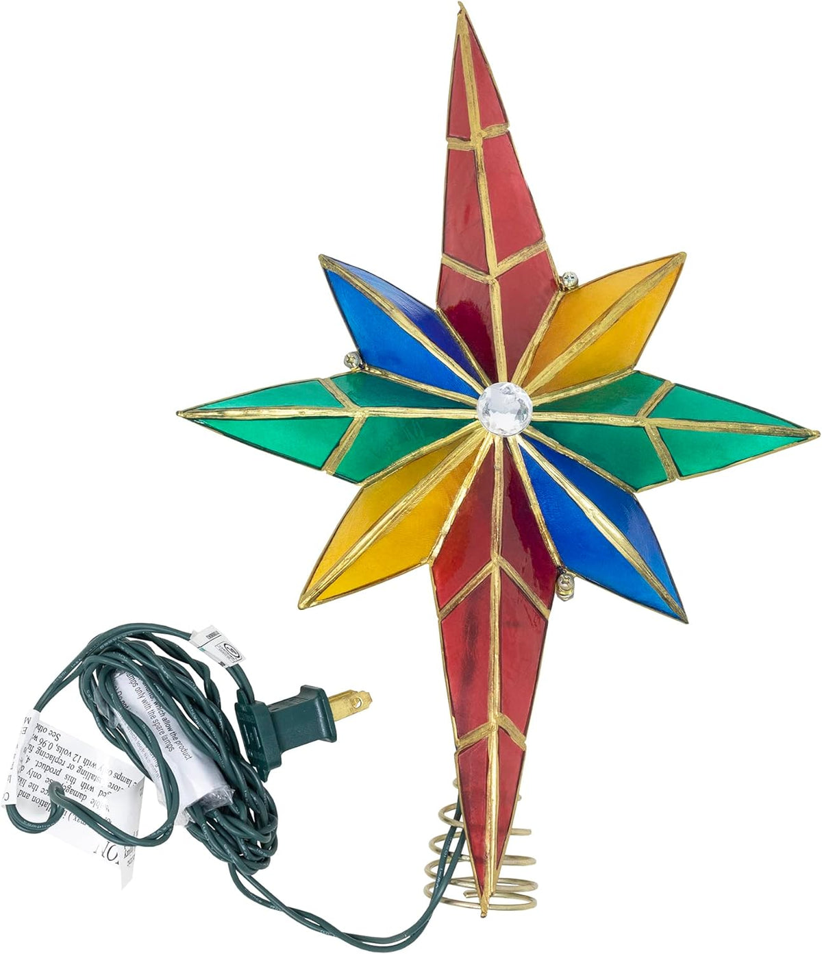 12" Multicolored Capiz Bethlehem Star Tree Topper with Gem