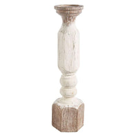 Large White Wood Embossed Candle Holders