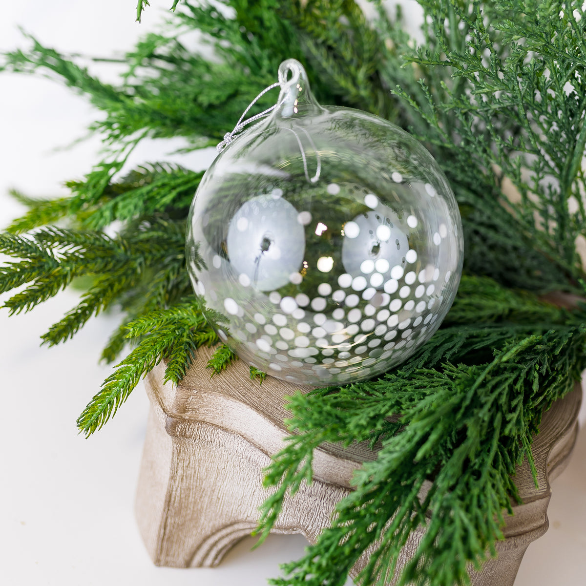 5" Silver Dot Glass Ornament