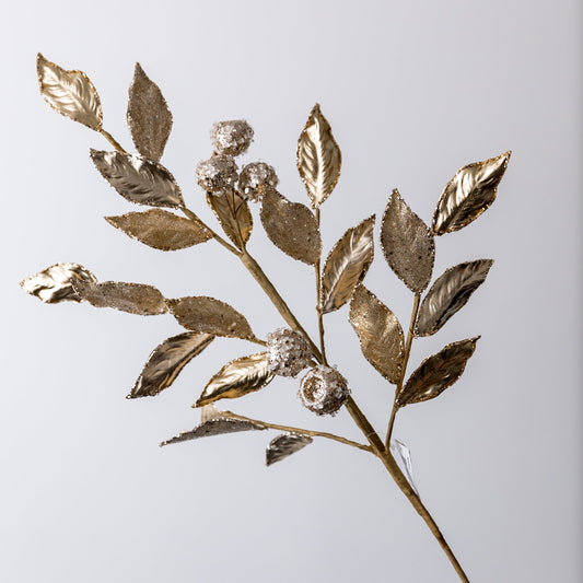 29" Metallic Gold Champagne Berry Leaves Spray