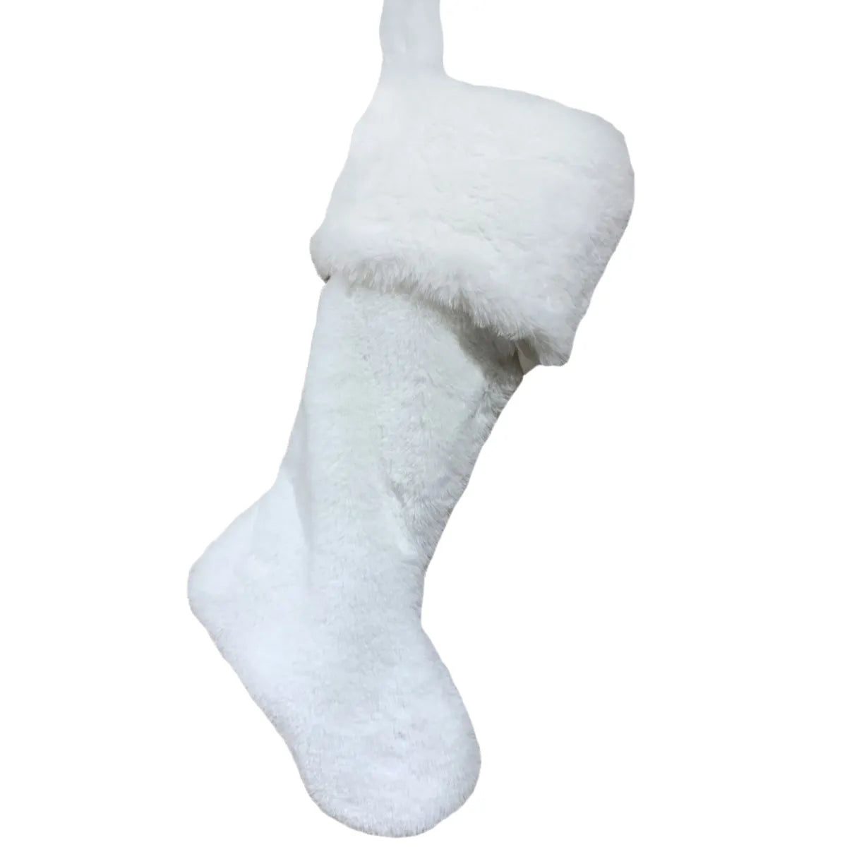 25" White Lux Faux Fur Christmas Stocking