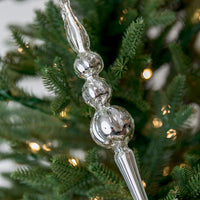 12" Silver Icicle Glass Ornament Assorted