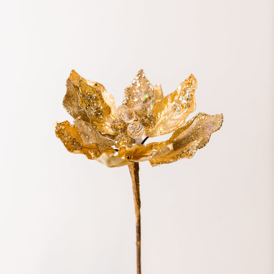 18" Glitter Tiffany Gold Poinsettia Jewel Pick