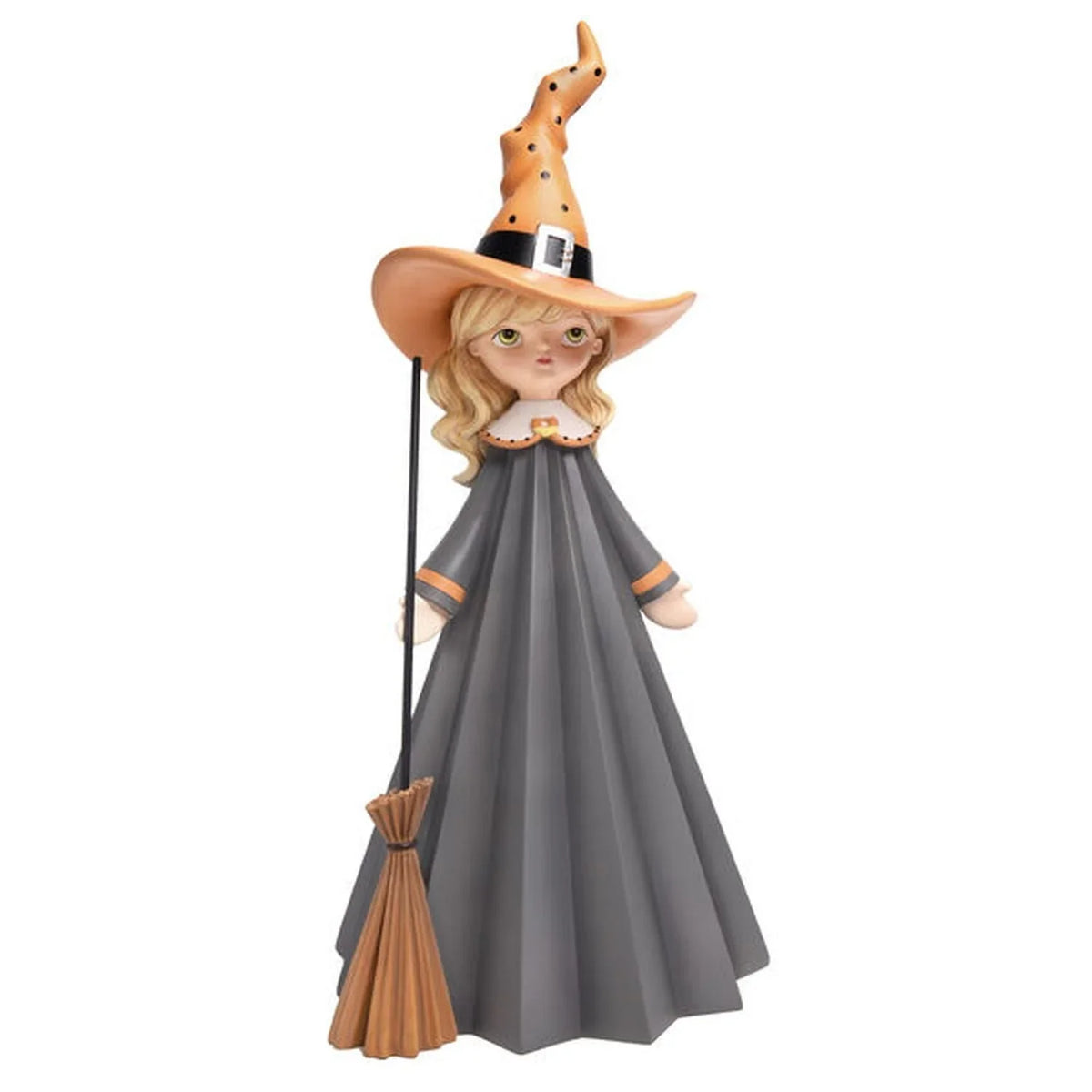 Candy Corn Halloween Witch with Broom