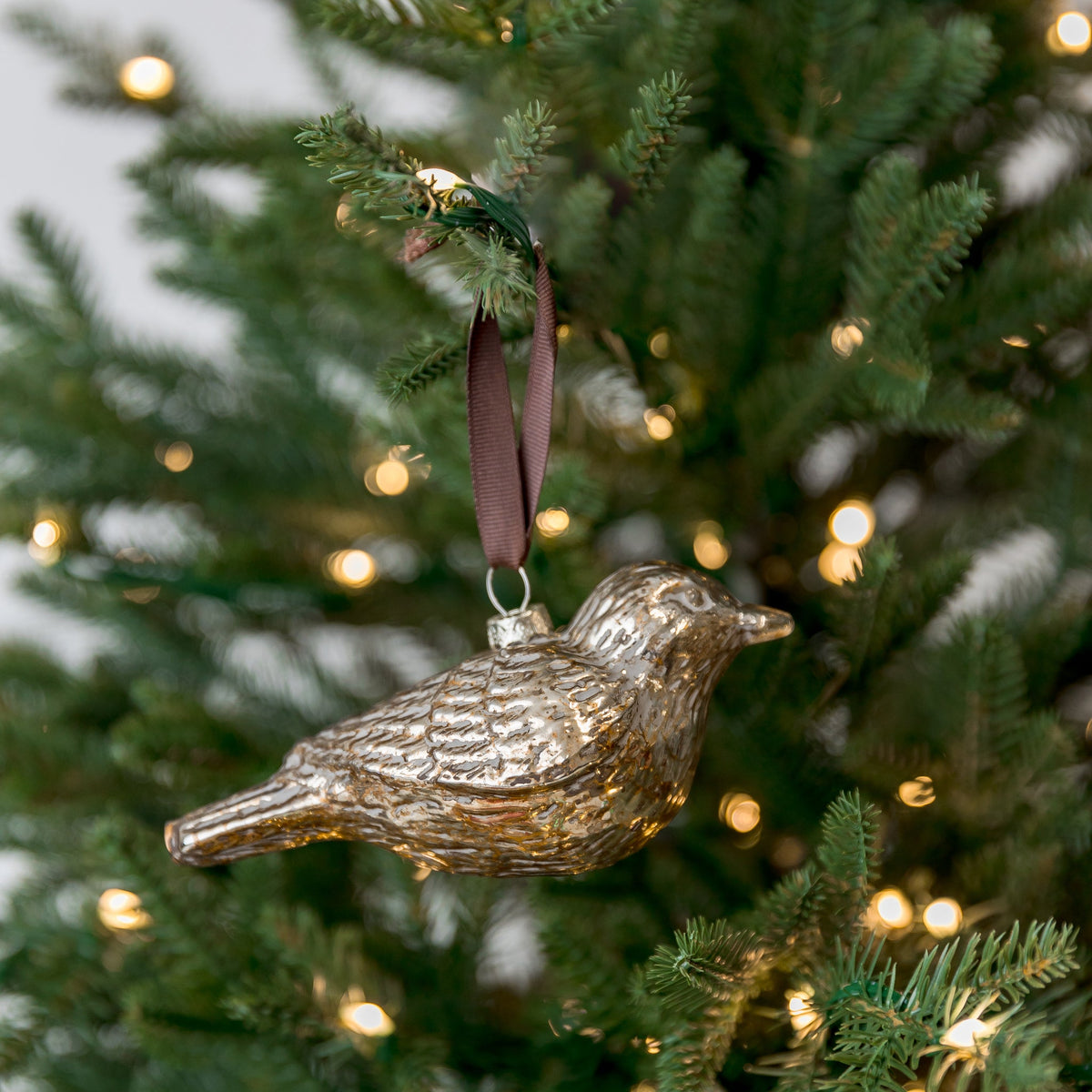 6" Gold/Silver Bird Vintage Glass Ornament