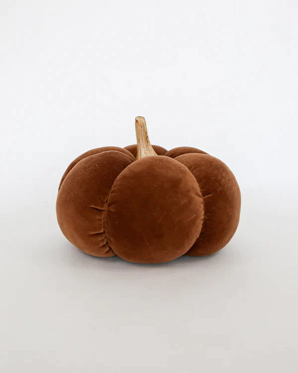 Brown Large Velvet Pumpkin with Wood & Stem
