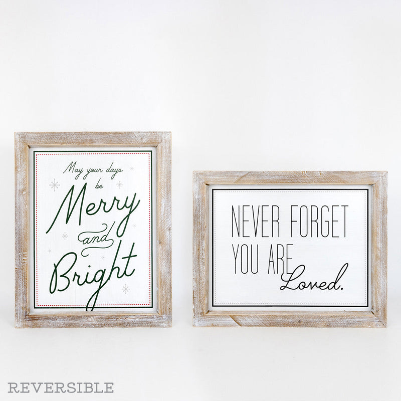 Merry & Bright You are loved Reversible Wooden Sign