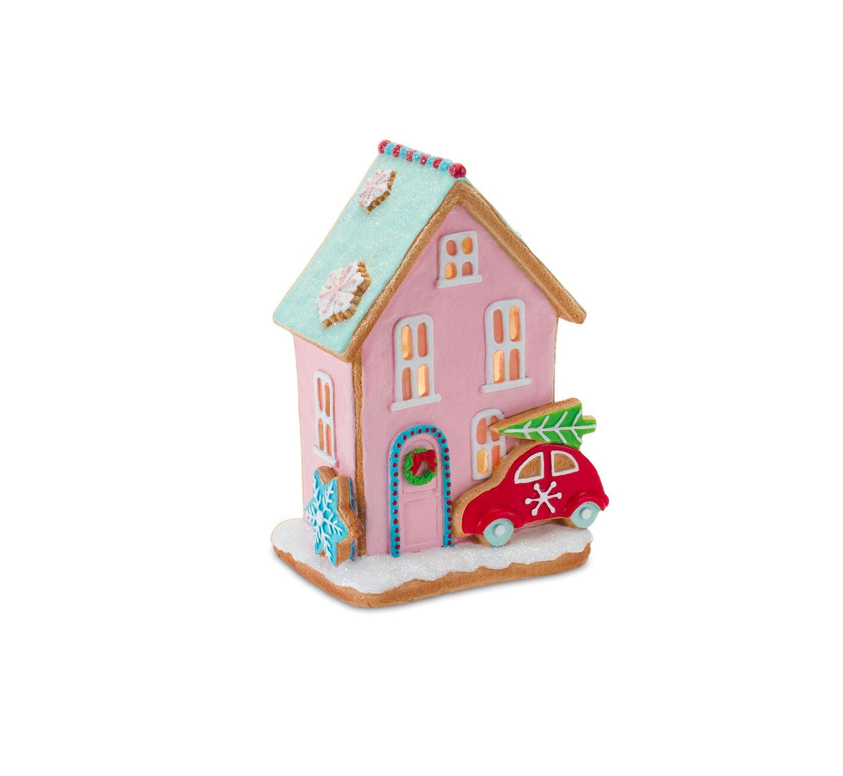 Prelit Pastel Pink Gingerbread House Small