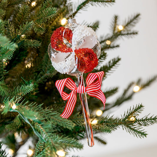 8" Lollipop Peppermint Beaded Glass Ornament