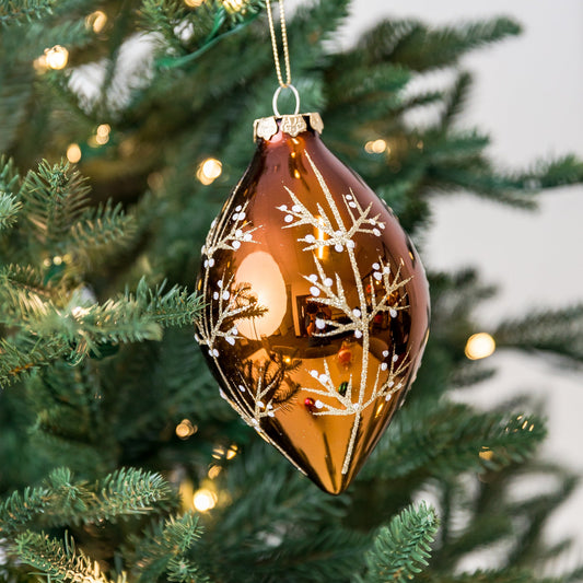 5" Glitter Chesnut Branches Glass Ornament