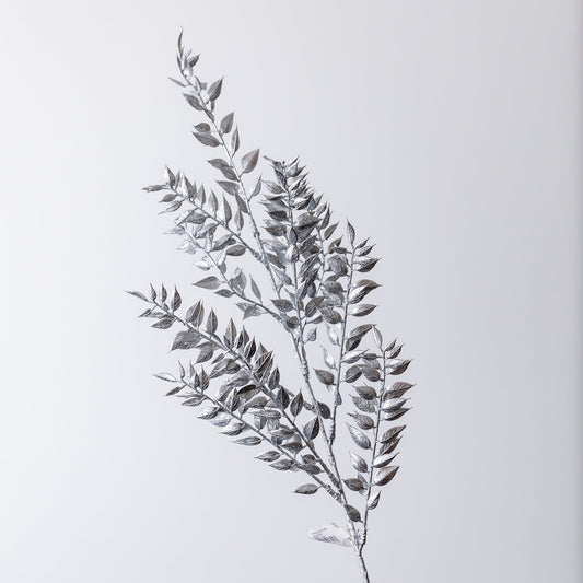 30" Metallic Silver Leaf Spray