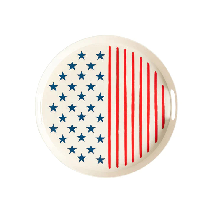 Stars Stripes Bamboo Round Serving Tray