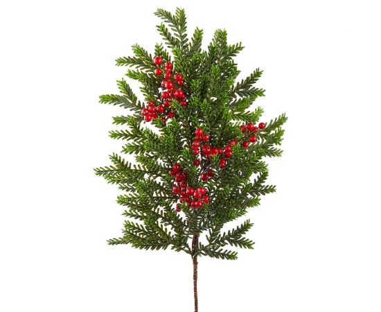 34" Hanging Artificial Berry & Pine Stem -Red/Green