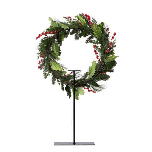 Wreath On Stand Pine/Holly Tall