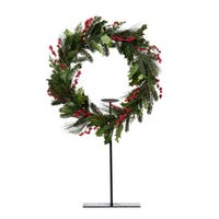 Wreath On Stand Pine/Holly Med