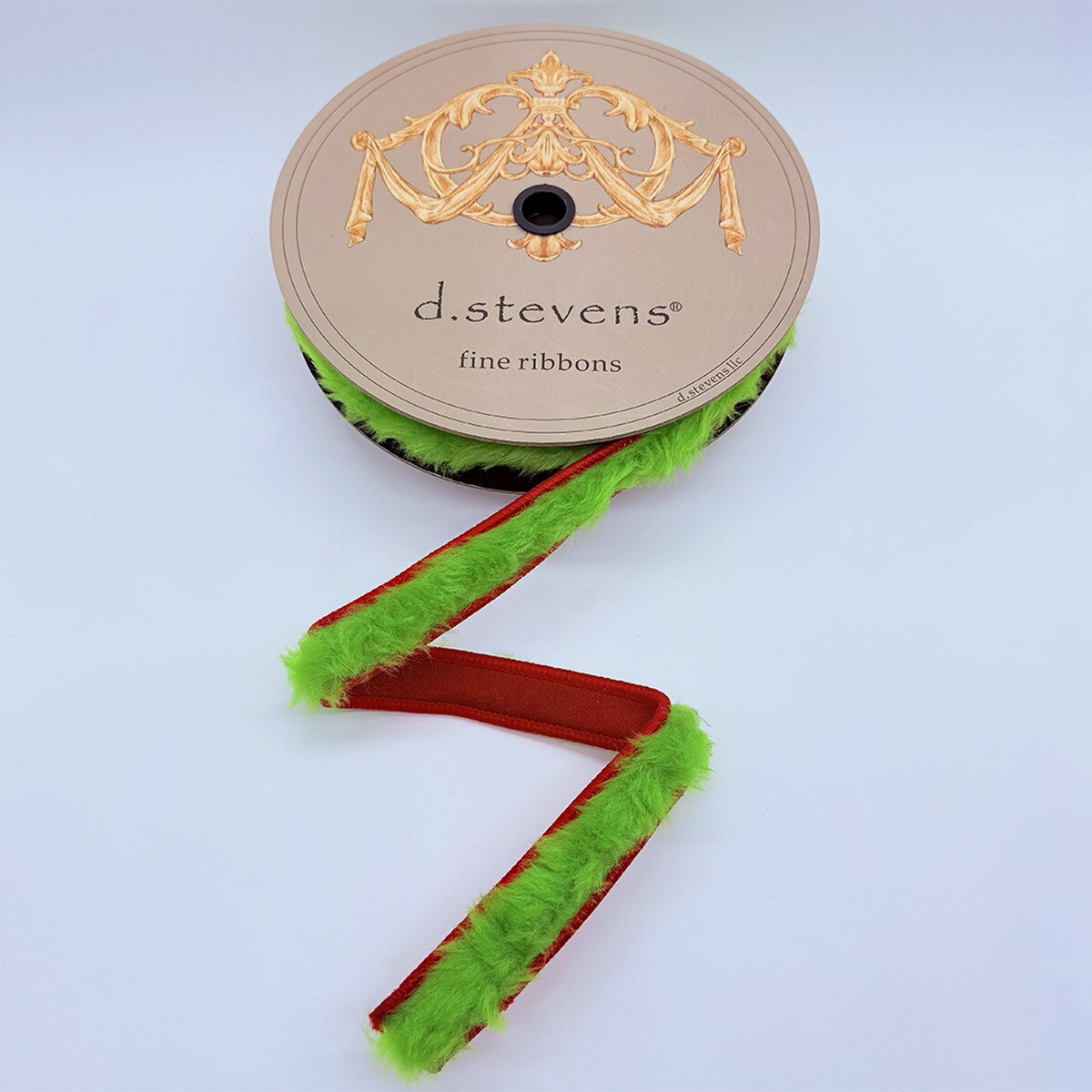 1"X10 Yard, Red & Bright Green Fur Dupion Ribbon