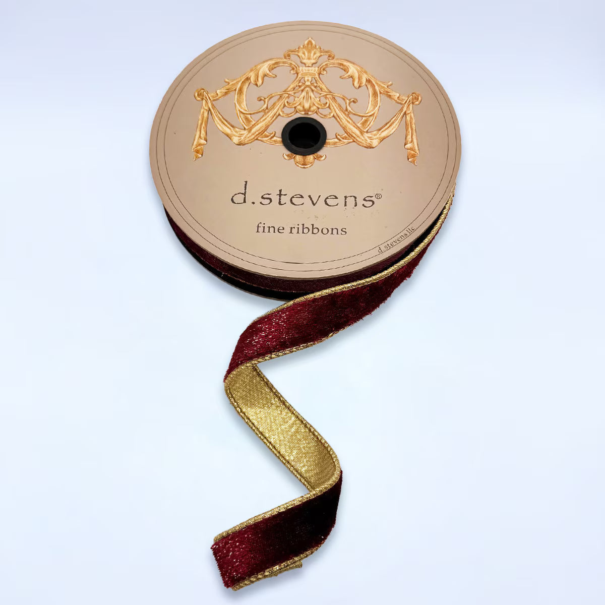1"X10 Yard, Metallic Gold & Bordeaux Ice Velvet Ribbon