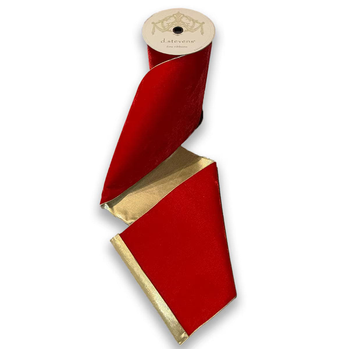 12"X10 Yard, Light Gold & Hot Red Lush Velvet Ribbon