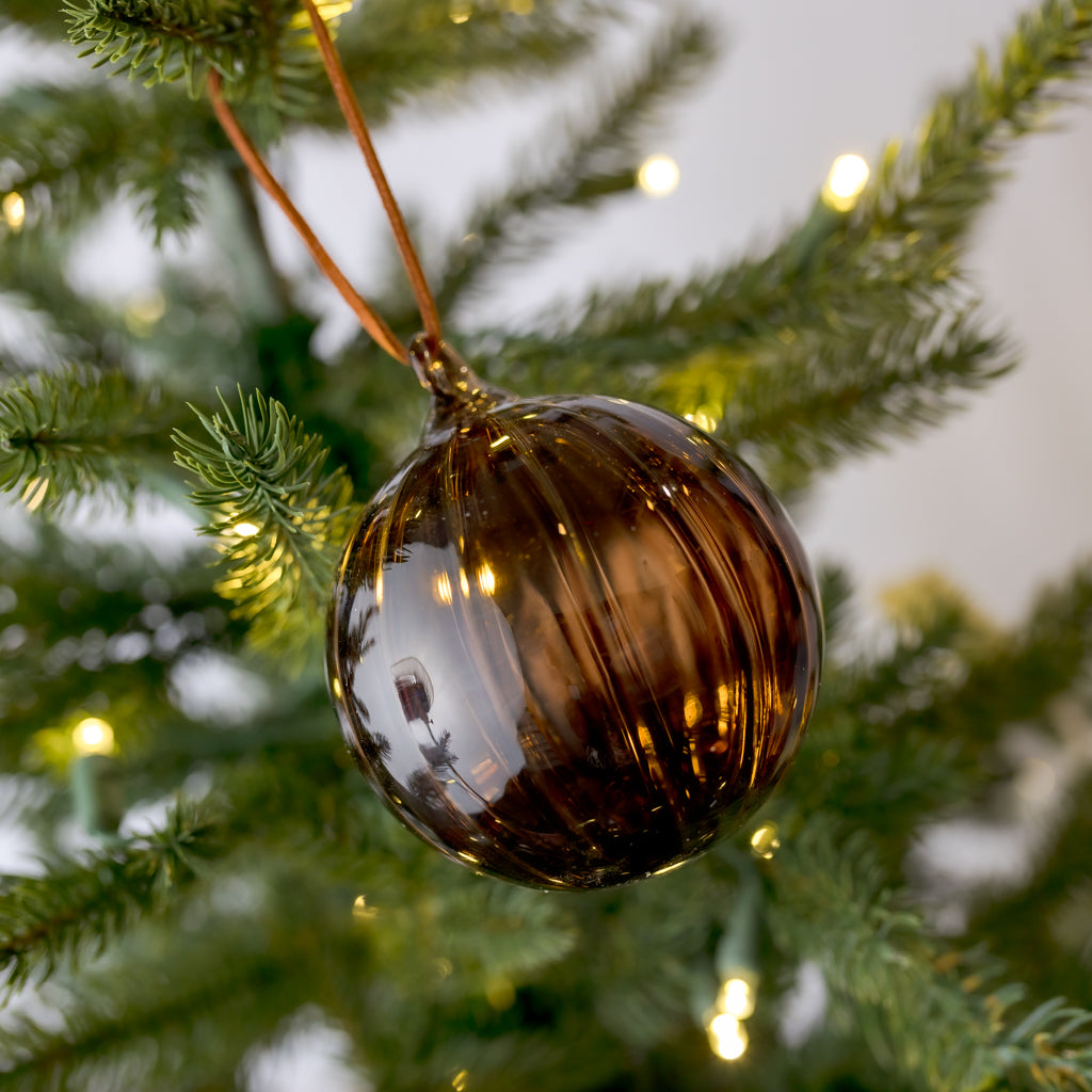 3" Lined Transparent Brown Glass Ornament