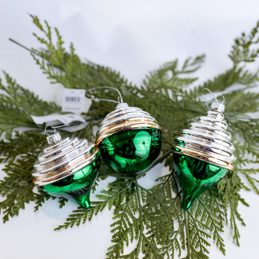 Green Gold Silver Glass Ornament Assorted (CLR)