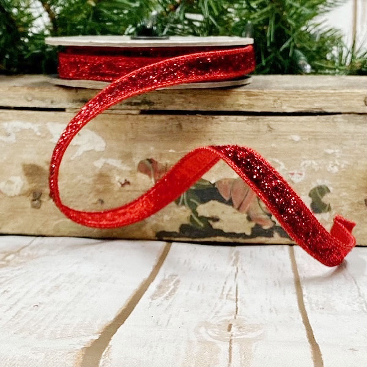 .5"x10 Yard Red Metallic Velvet Ribbon (Wired)