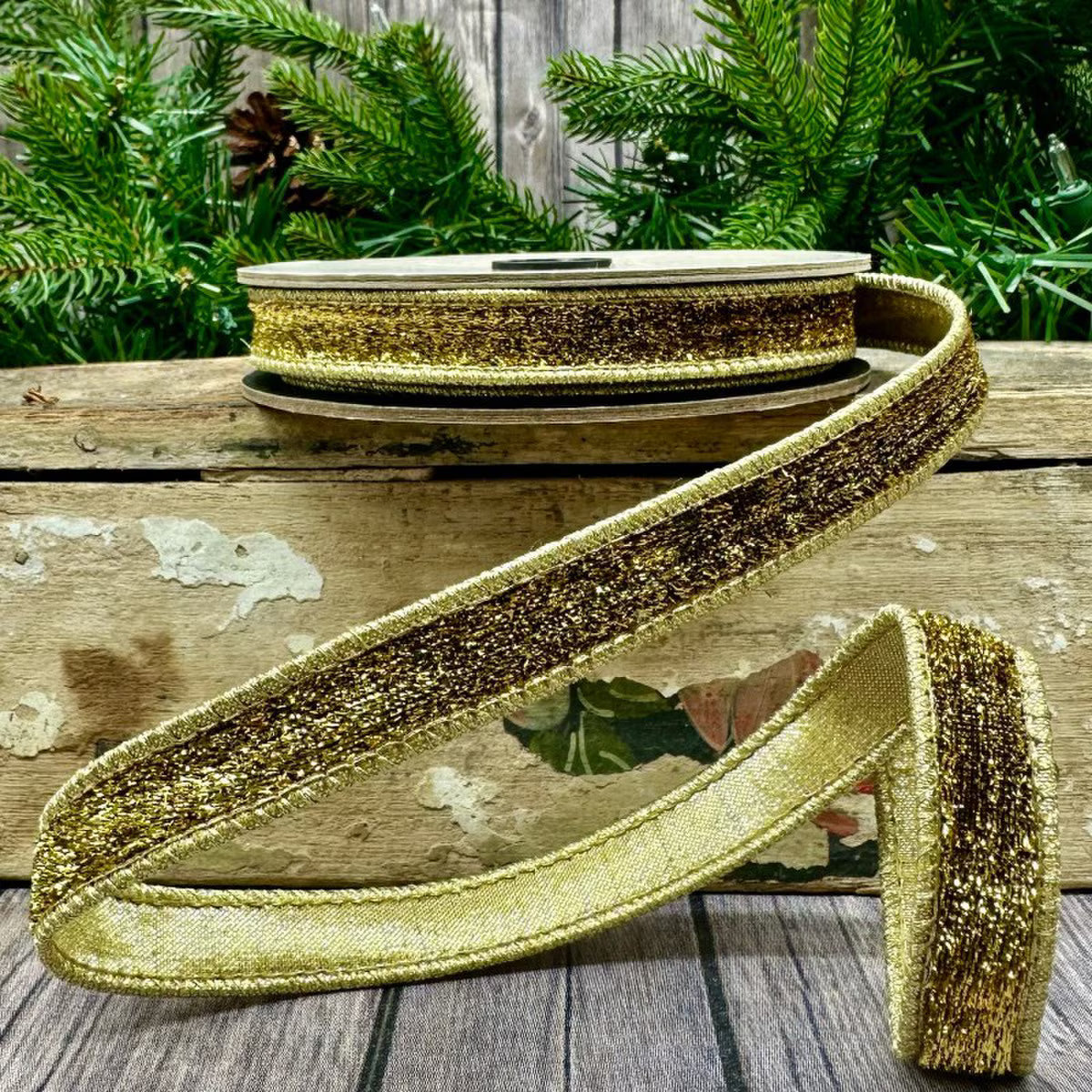 1/2"X10 Yard, Metallic Gold Lame Velvet Ribbon