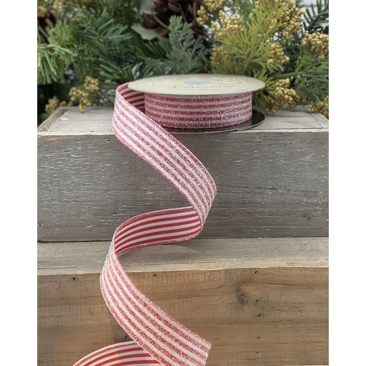 .875"X10Yd Candy Striped Sugared Ribbon