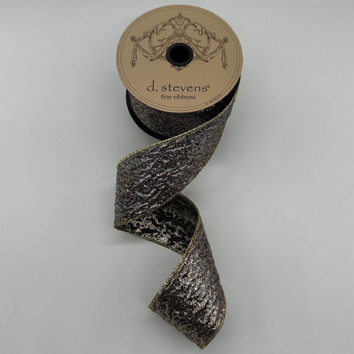 2.5"X10 Yard, Metallic Black & Gold Lame Crushed Ribbon