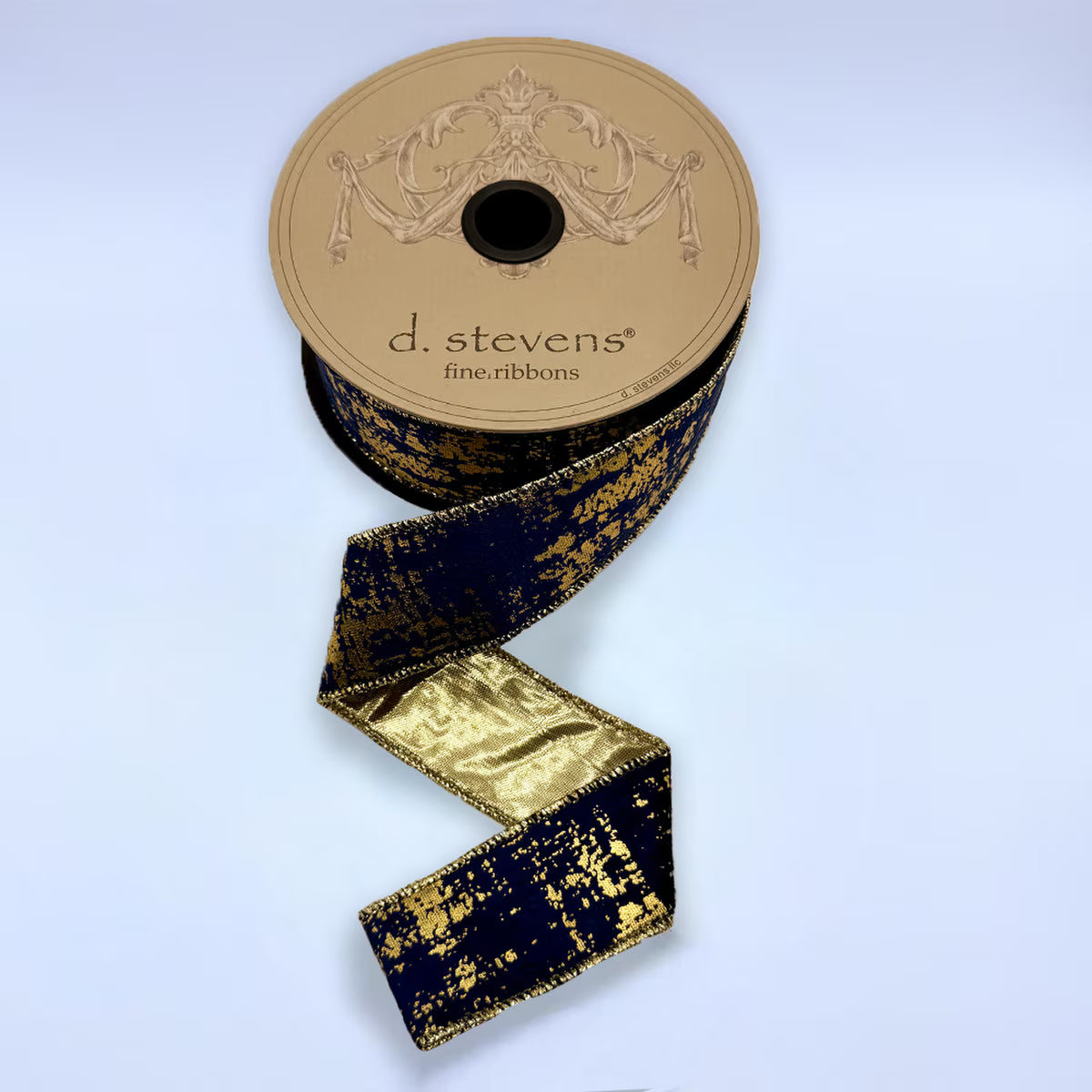 1.5"X10 Yard, Gold & Navy Velvet Suede Ribbon