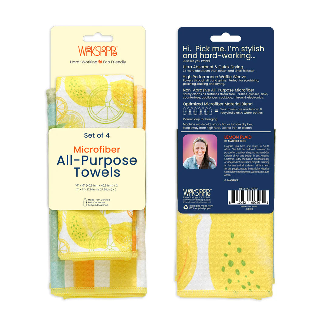 Lemon Plaid Set of 4 Towels