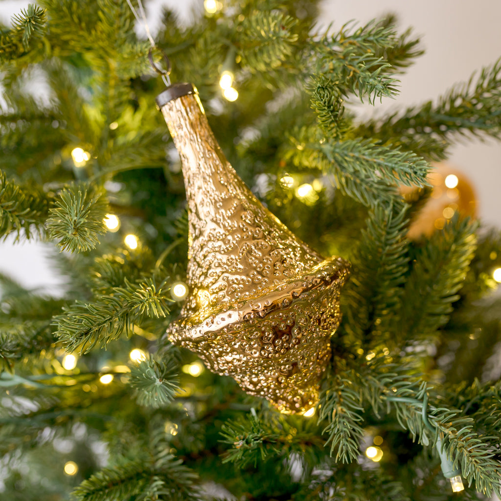 7" Gold Dimpled Finial Glass Ornament