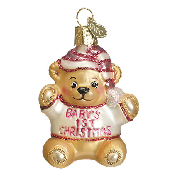 Baby Girls First Teddy Bear - Old World Christmas Ornament