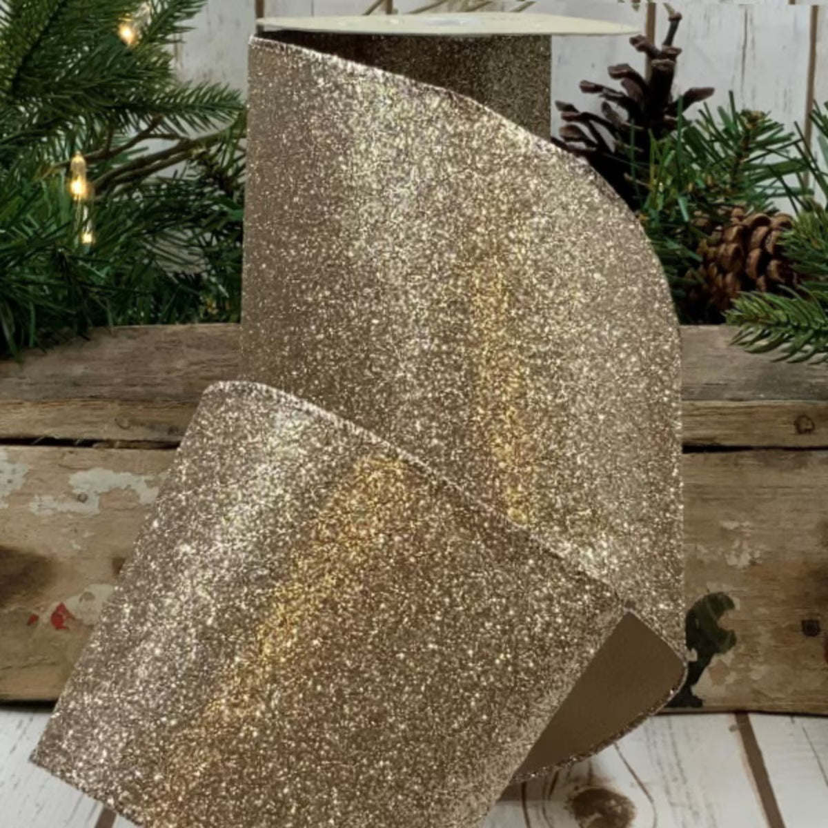 9"X10 Yard, Glitter Platinum Vintage Ribbon