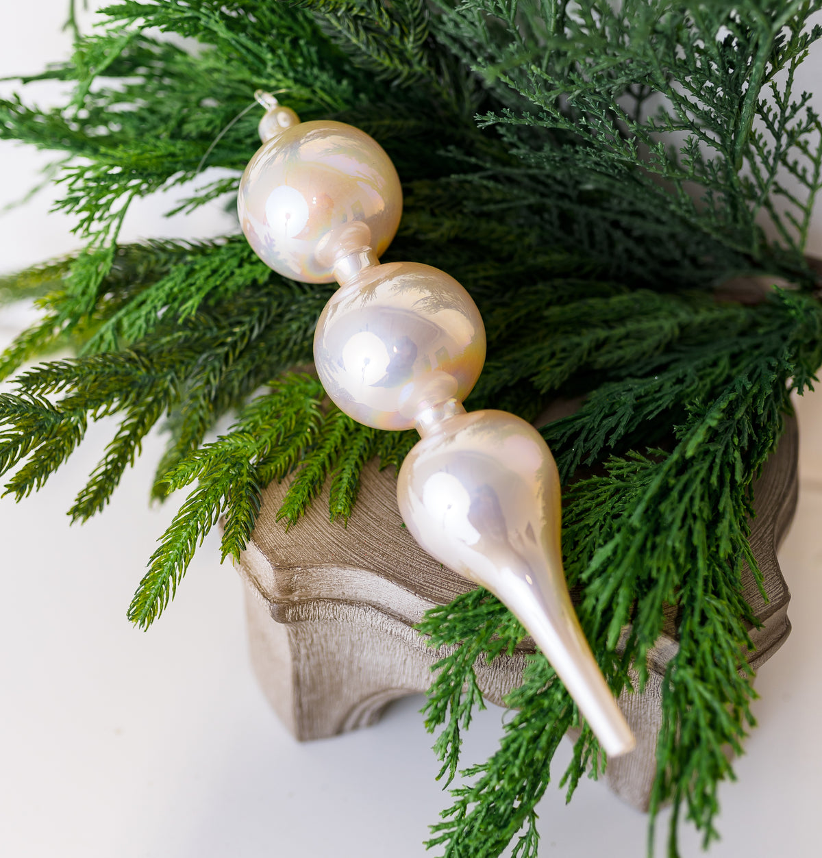 10" Pearl Irridescent Finial Glass Ornament
