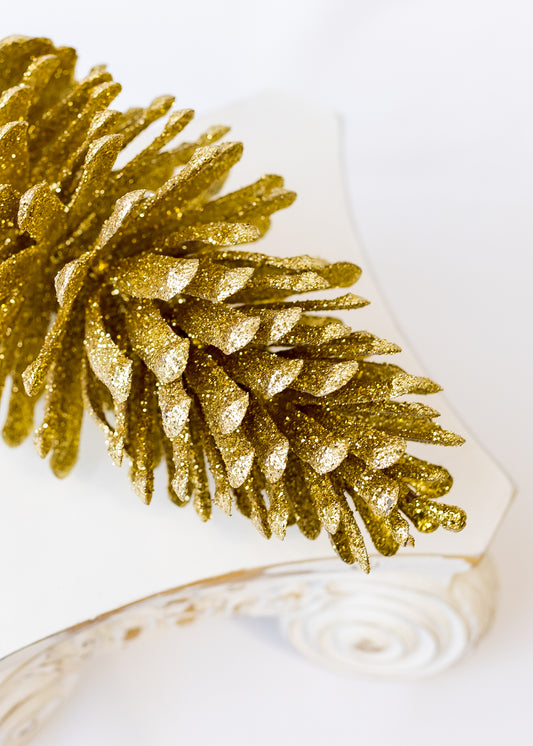 18" Glitter Gold Pinecone Pick (CLR)